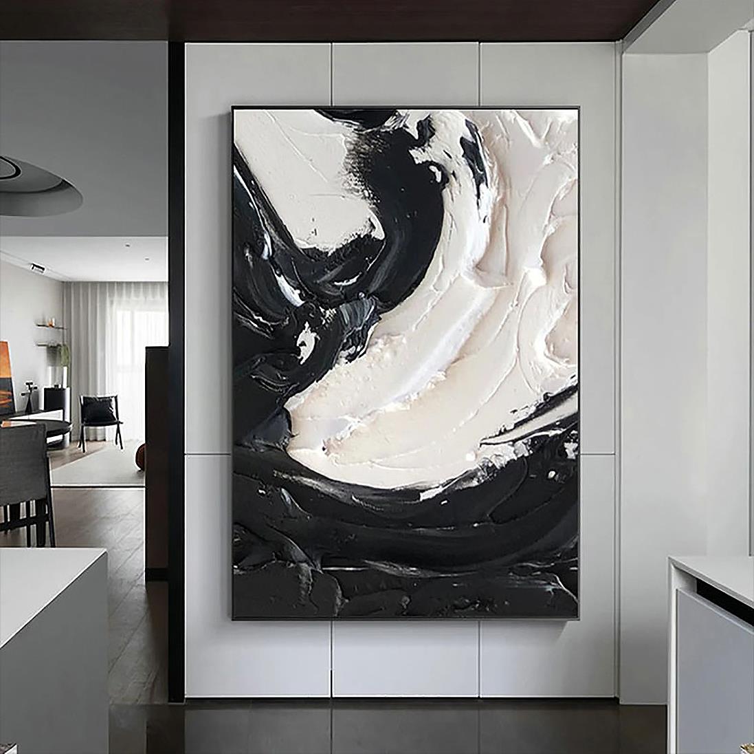 Abstrait noir et blanc 01 par Couteau à palette art mural minimalisme Peintures à l'huile